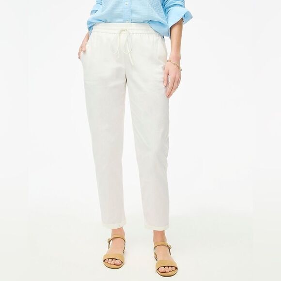 J Crew Factory NWT Petite Linen Cotton Blend Drawstring Pants Size 6P in White - Picture 1 of 6